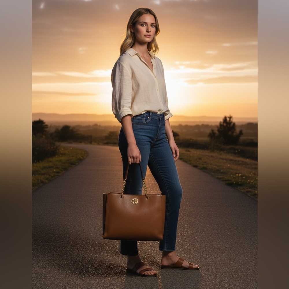 Tory Burch Brown Pebble Leather Tote Bag